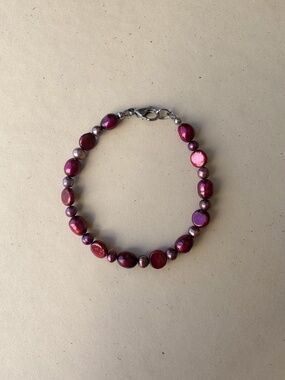 Upcycled Red Freshwater Pearl Bracelet 8"